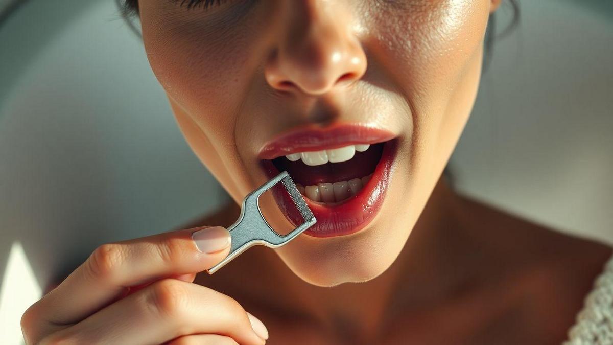 Higienização da língua técnica fácil para reduzir bactérias e mau hálito